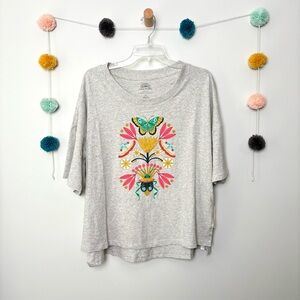 Anthropologie Mary O’Malley Design Gray Multicolor Relaxed Tee Tunic